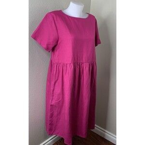 Tradlands Hot Pink Nico Dress Sz M Simple Modest Natural Homestead Linen Tencel